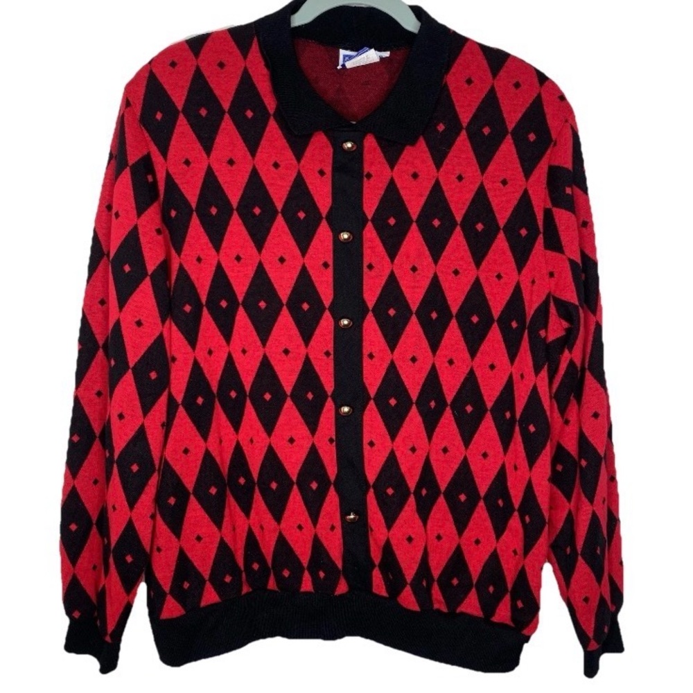 Vintage Cape Cod Argyle Diamond Puff Sleeve Sweater Sz L